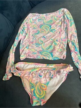 Lily Pulitzer Long-Sleeve Rash Guard Two-Piece Swim Set - Pastel Multi
